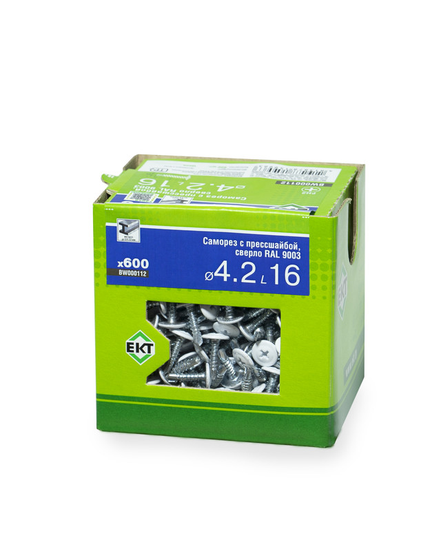 Саморез с п/ш 4.2х16 сверло, RAL 9003, в коробке с окном, ЕКТ (упак/600шт)