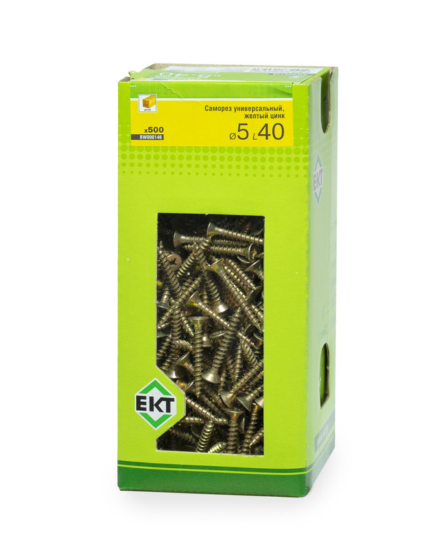 Саморез универсальный 5.0х40, желтый цинк, в коробке с окном, ЕКТ (упак/500шт)