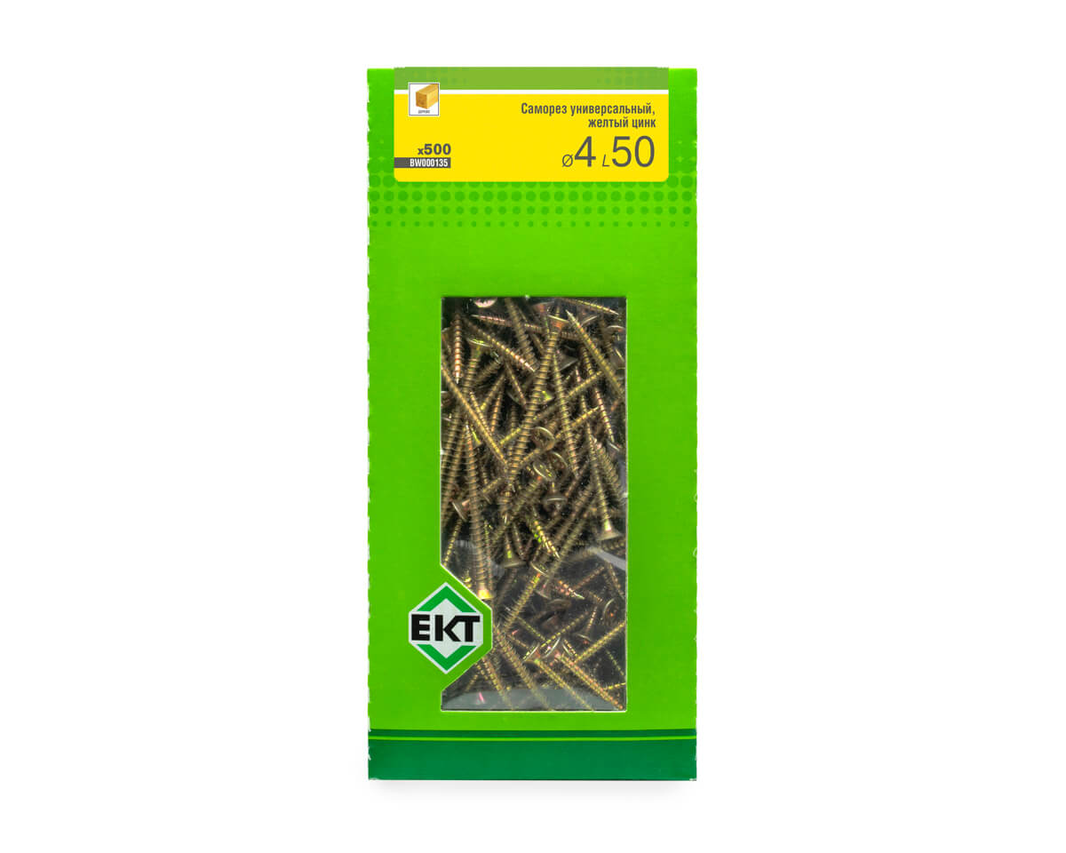 Саморез универсальный 4.0х50, желтый цинк, в коробке с окном, ЕКТ (упак/500шт)