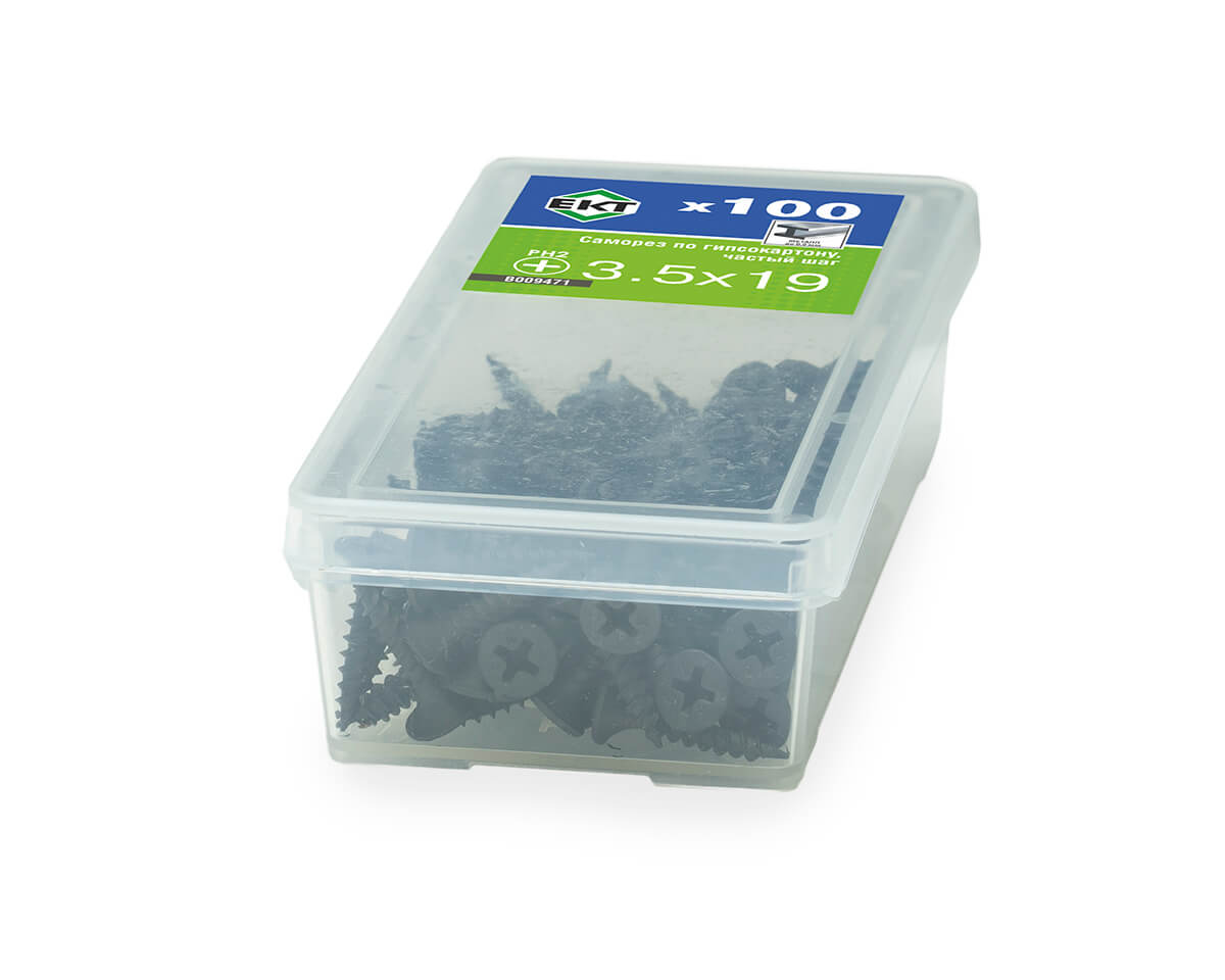 Саморез по ГК 3.5х19 частый шаг (к металлу), фосфат., ЕКТ (упак/100шт)