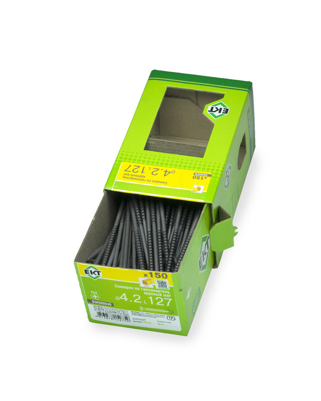 Саморез по ГК 4.8х127 крупный шаг (к дереву), фосфат., в коробке с окном, ЕКТ (упак/150шт)