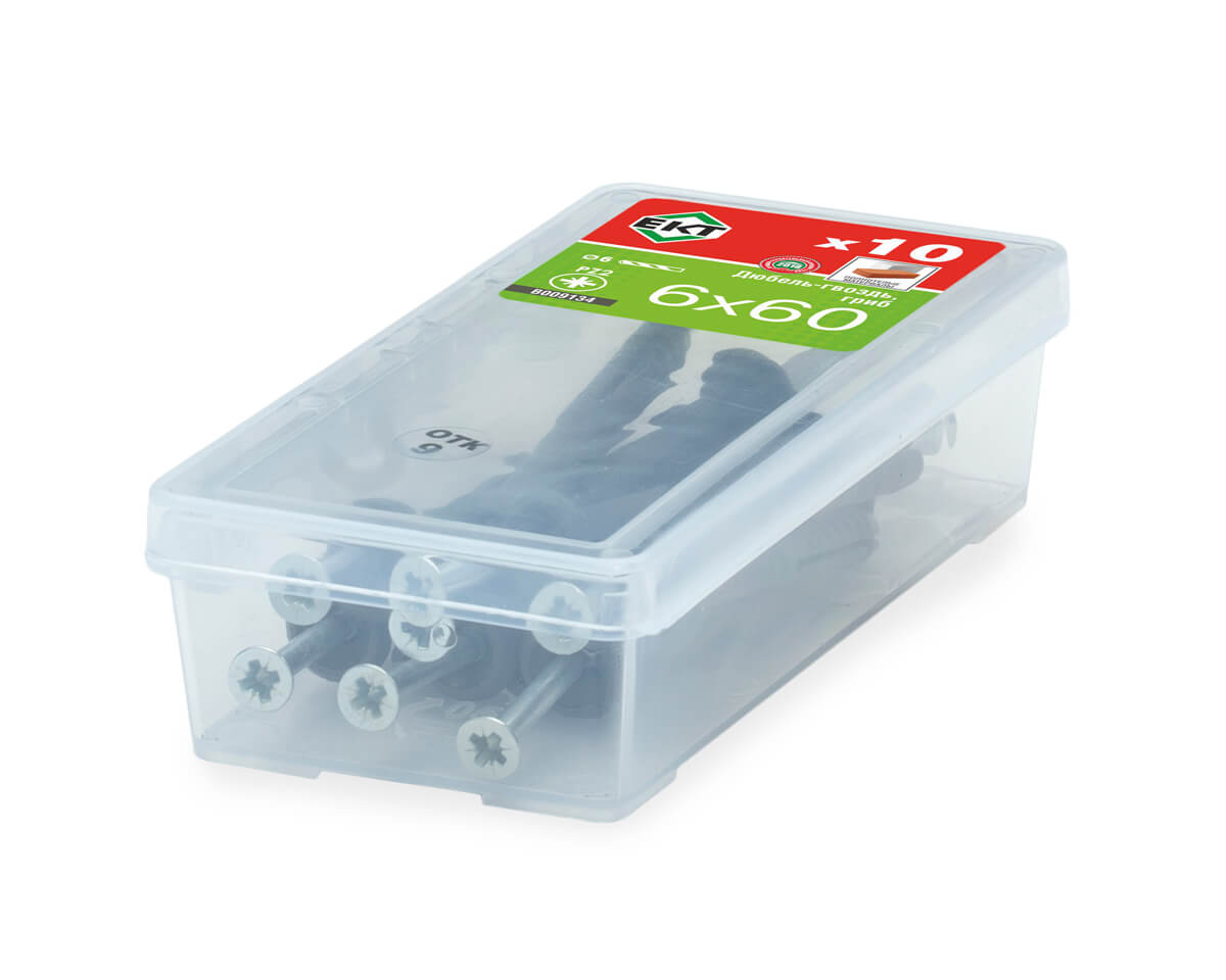 Дюбель-гвоздь GL, 6x60 гриб, п/п, ЕКТ (мини-конт./10шт)