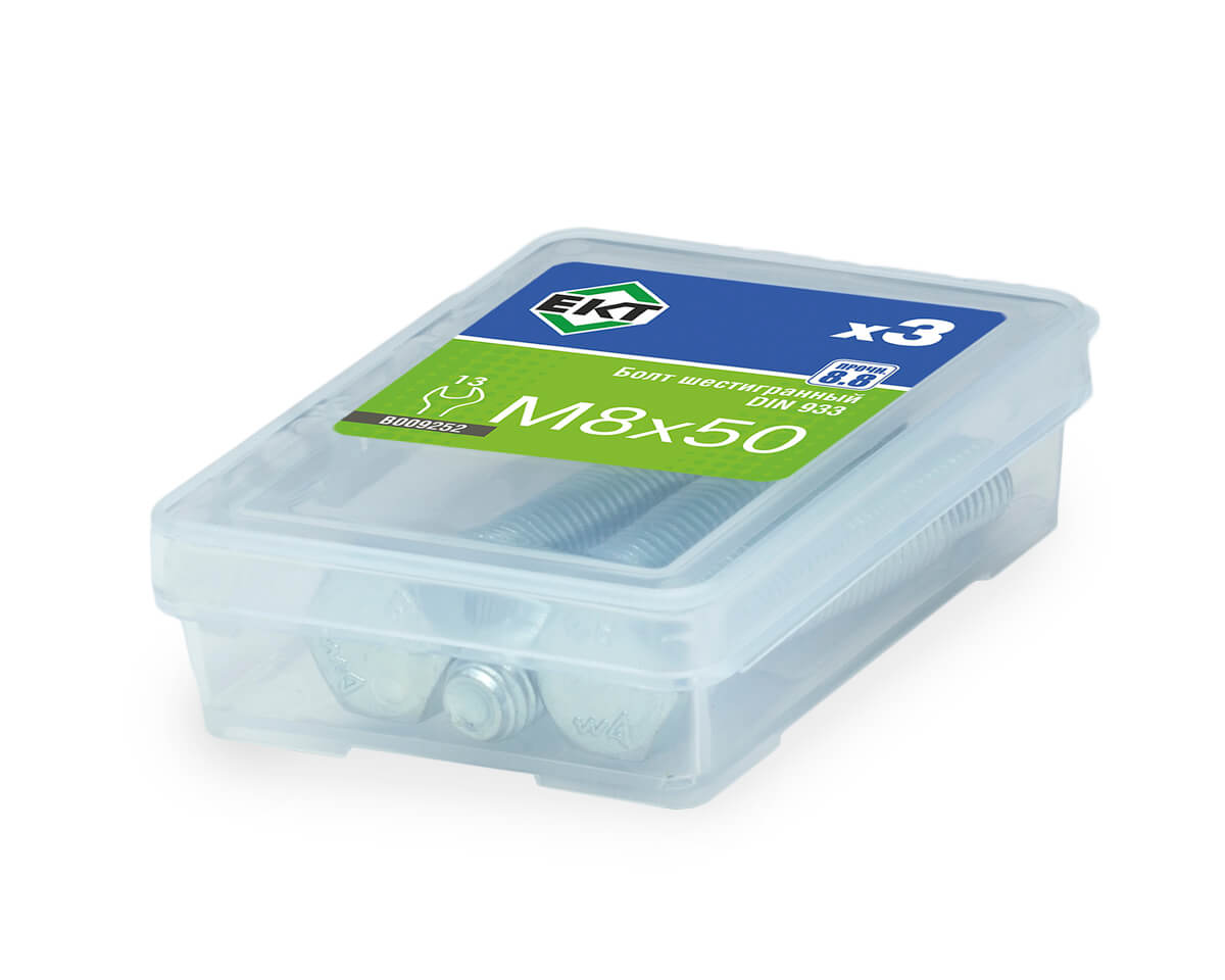 Болт шестигранный 8х 50, цинк, прочн. 8.8 DIN 933 (ГОСТ 7798-70) (упак/3шт)