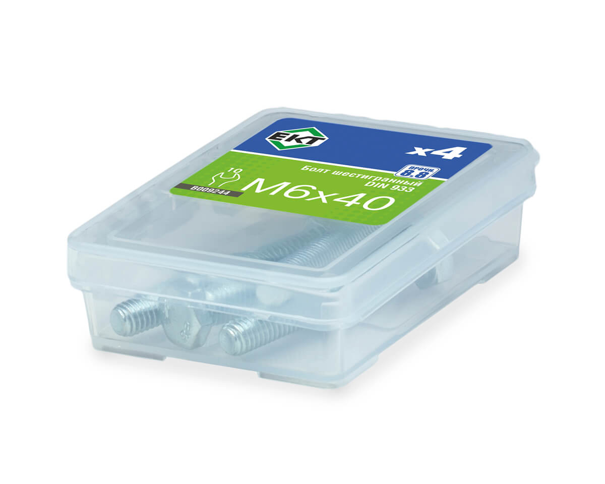 Болт шестигранный 6х 40, цинк, прочн. 8.8 DIN 933 (ГОСТ 7798-70) (упак/4шт)