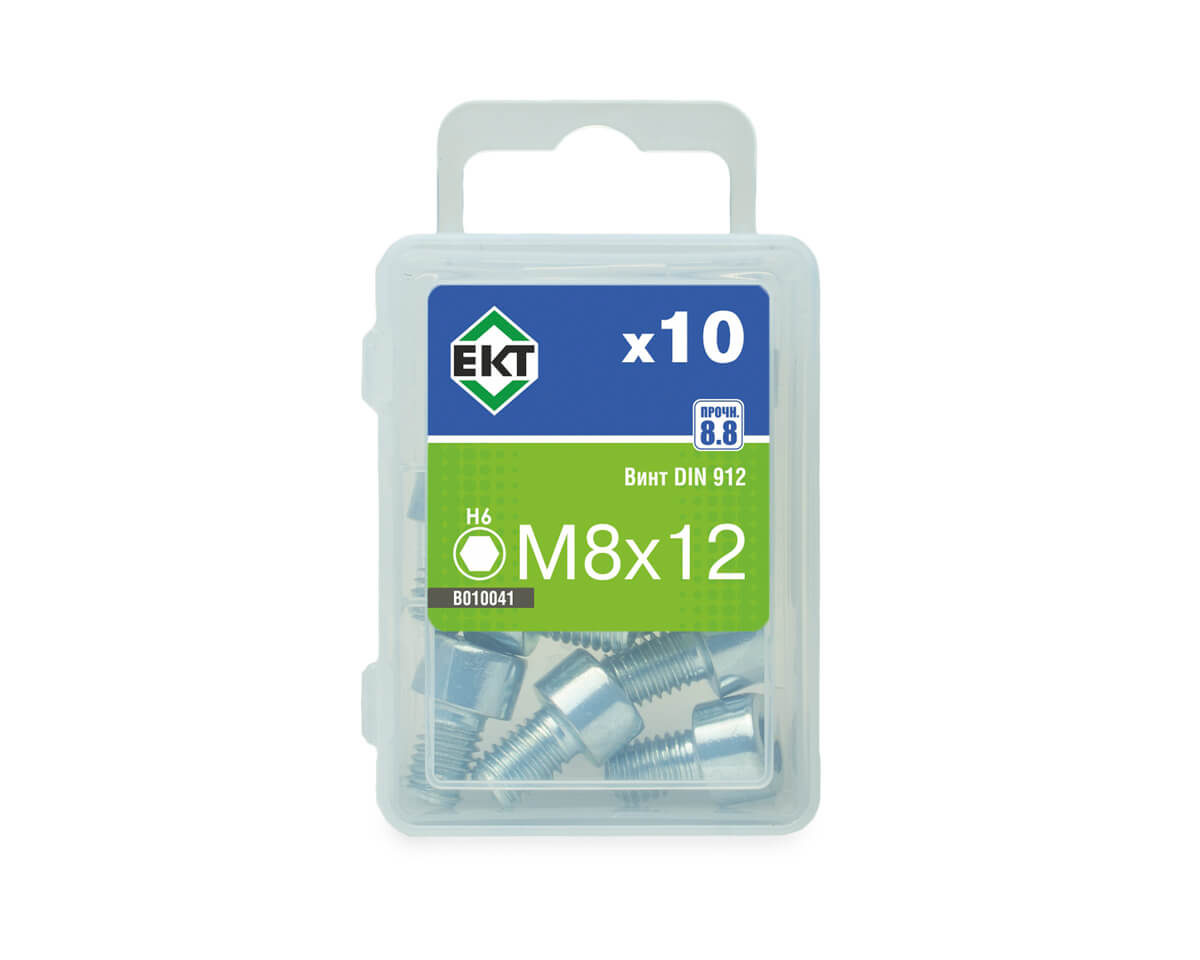 Винт 8х12 с цилиндр.гол.и внутр.шестигр., цинк,прочн.8.8 DIN 912 (упак/10шт)