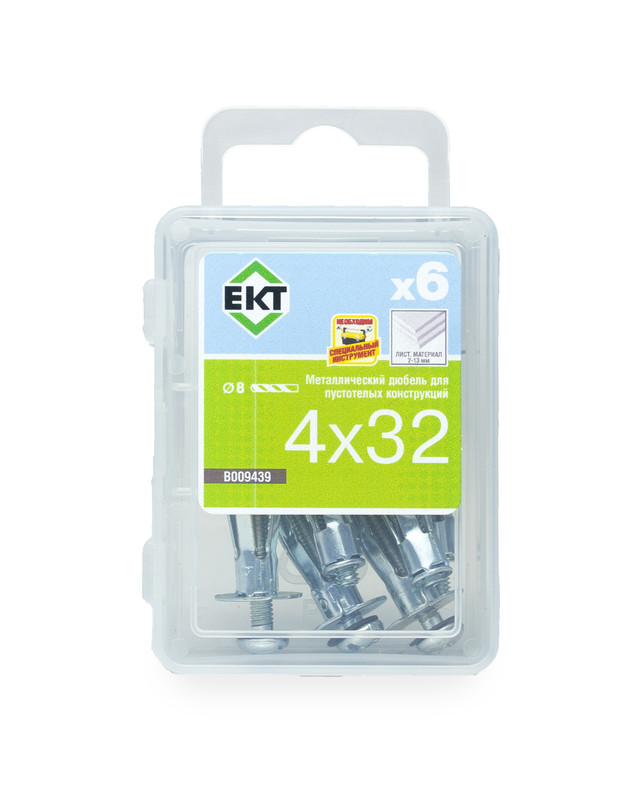 Дюбель металлический 4х32 мм, для пустотелых конструкций, ЕКТ (упак/6шт)