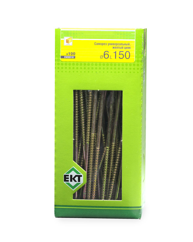 Саморез универсальный 6.0х150, желтый цинк, в коробке с окном, ЕКТ (упак/100шт)