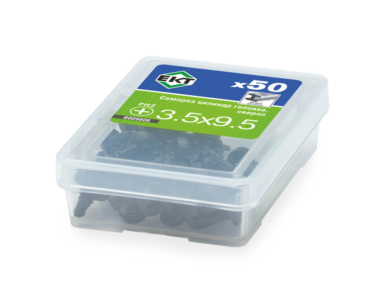Саморез с цилиндрической головкой, 3.5x9.5 сверло, фосфат, ЕКТ (упак/50шт)