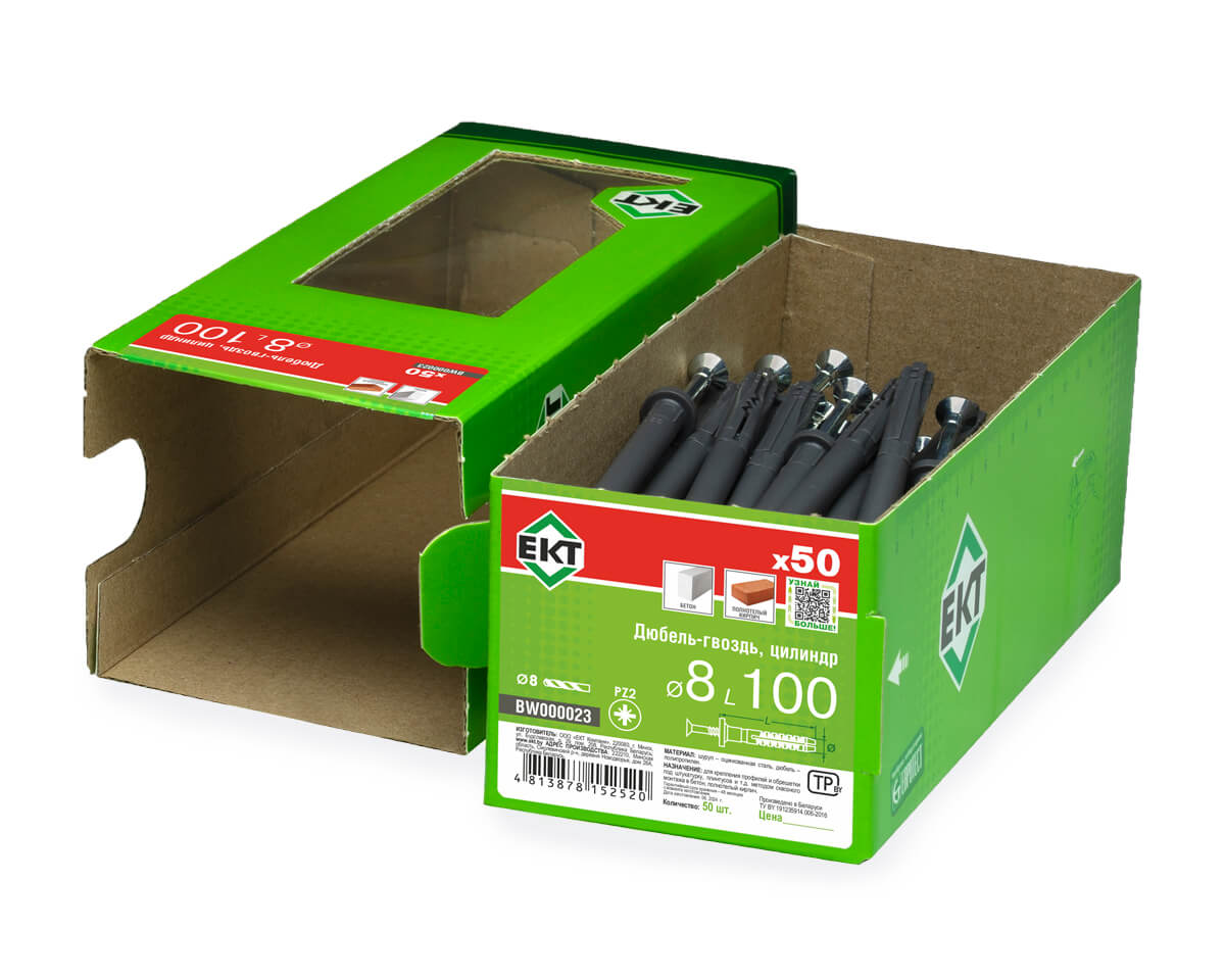Дюбель-гвоздь GL, 8x100 цилиндр, п/п, ЕКТ (кор. с окном/50шт)