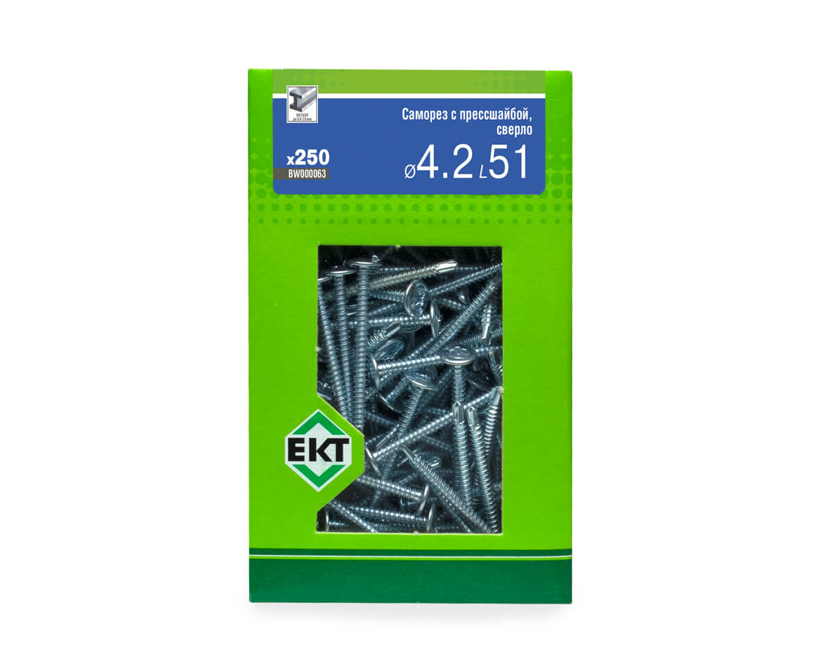 Саморез с п/ш 4.2х51 сверло, цинк, в коробке с окном, ЕКТ (упак/250шт)