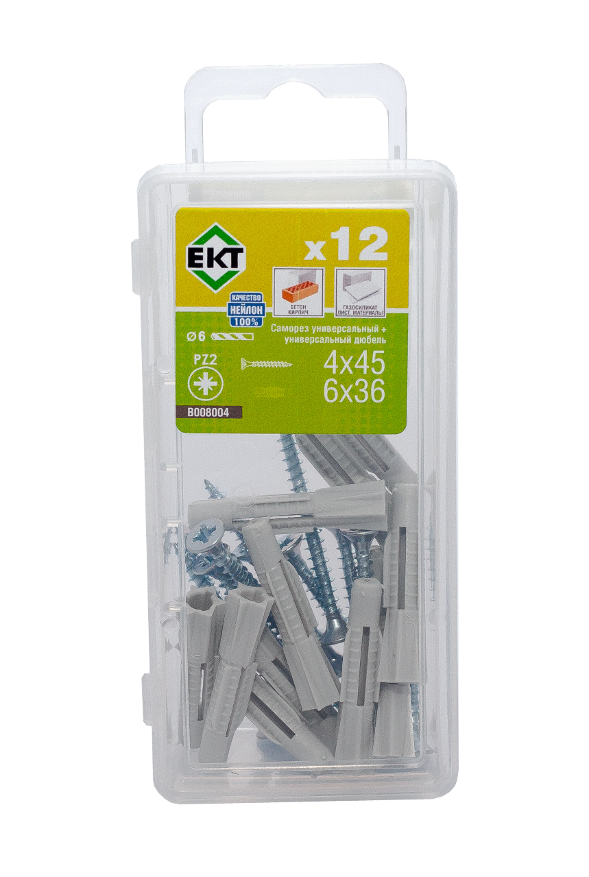 Саморез, белый цинк 4,0х45 + универсальный дюбель UDD 6х36, нейлон (упак/12шт)