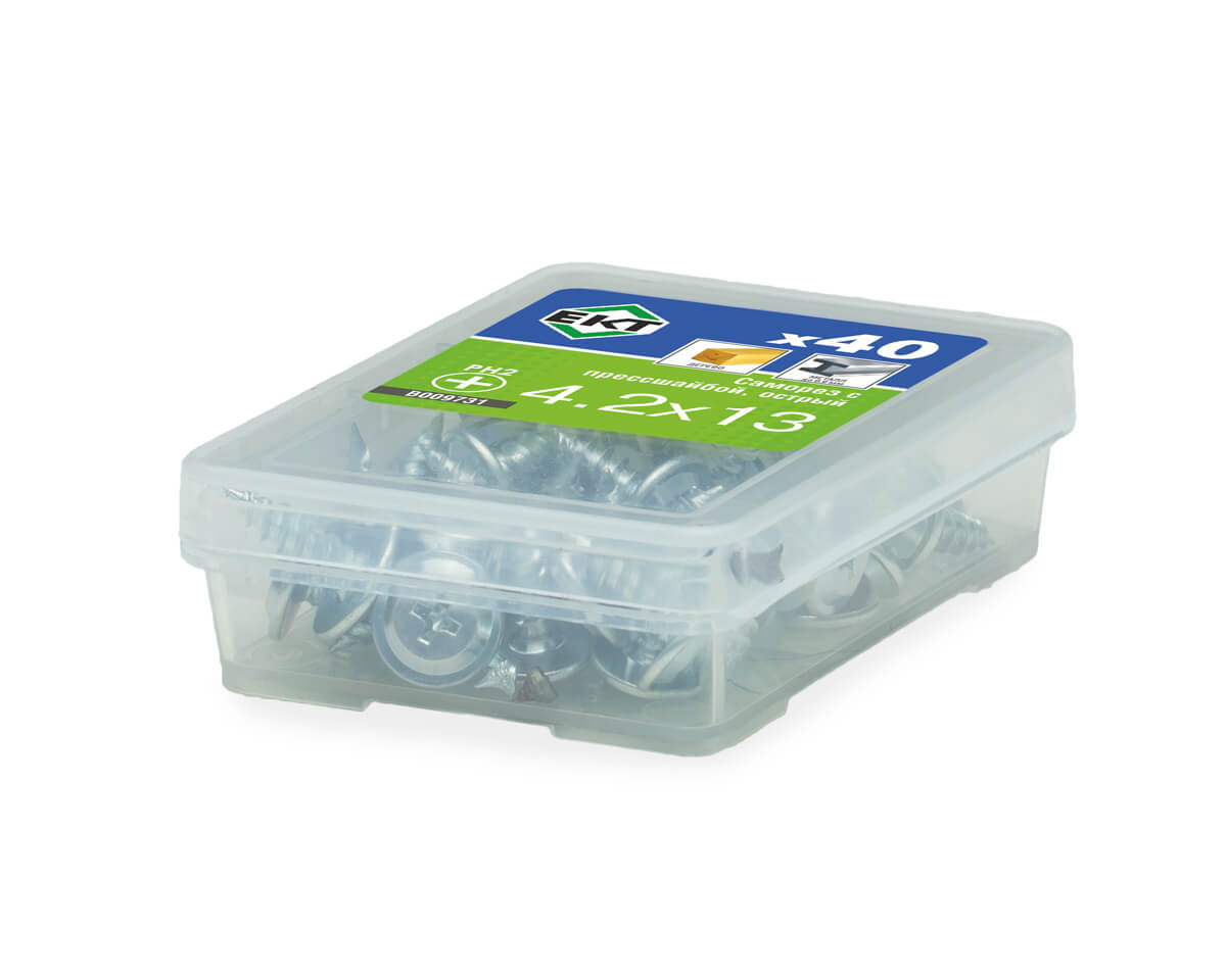 Саморез с прессшайбой, 4.2x13 острый, цинк, ЕКТ (упак/40шт)