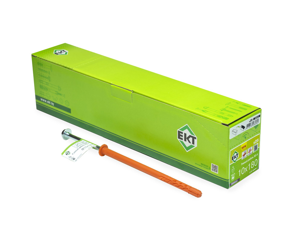 Рамный дюбель с шурупом ЕКТ RD-H 10x180 цилиндр, НЕЙЛОН (с этик./1шт)