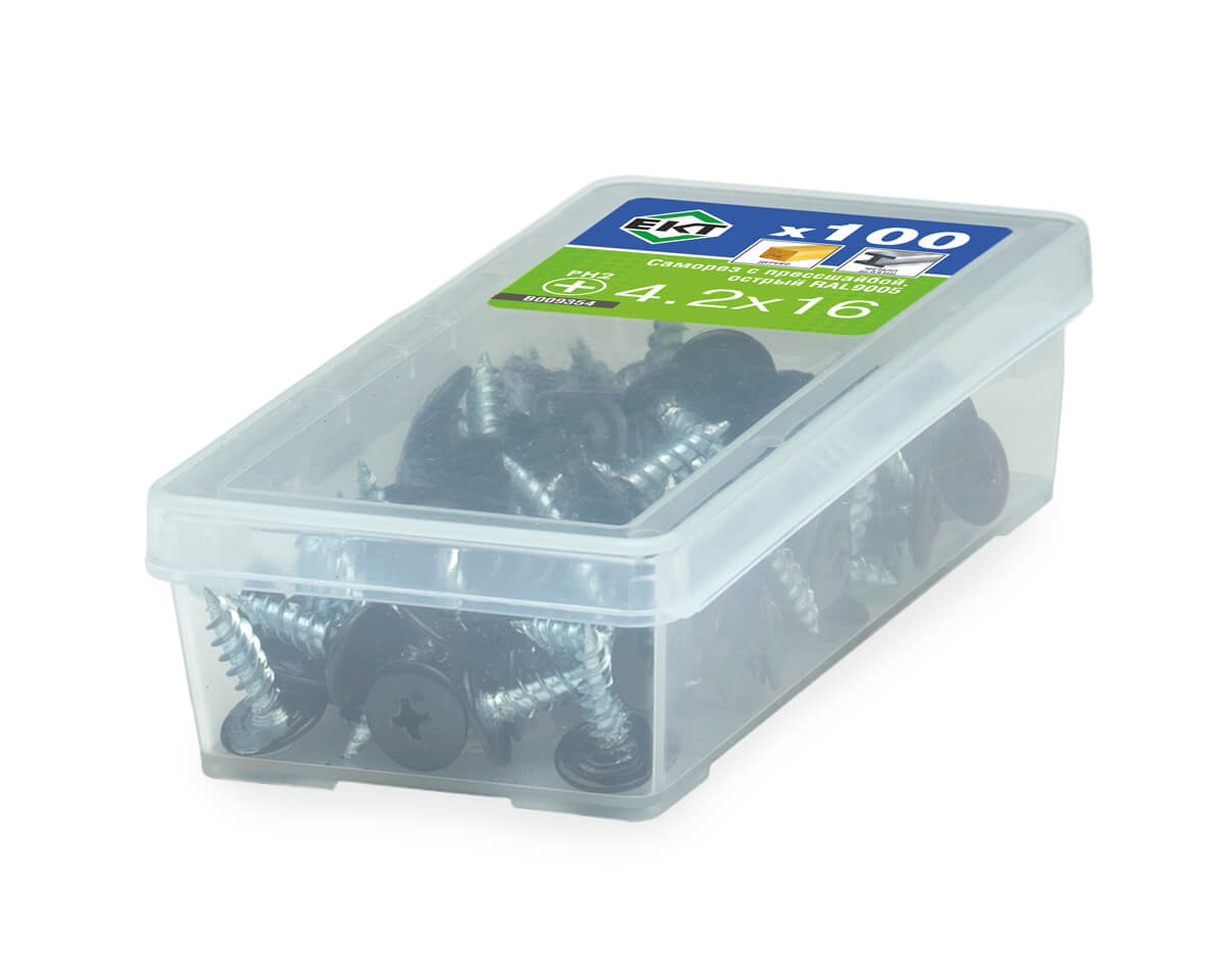 Саморез с п/ш, острый 4.2х16 RAL9005 (упак/100шт)