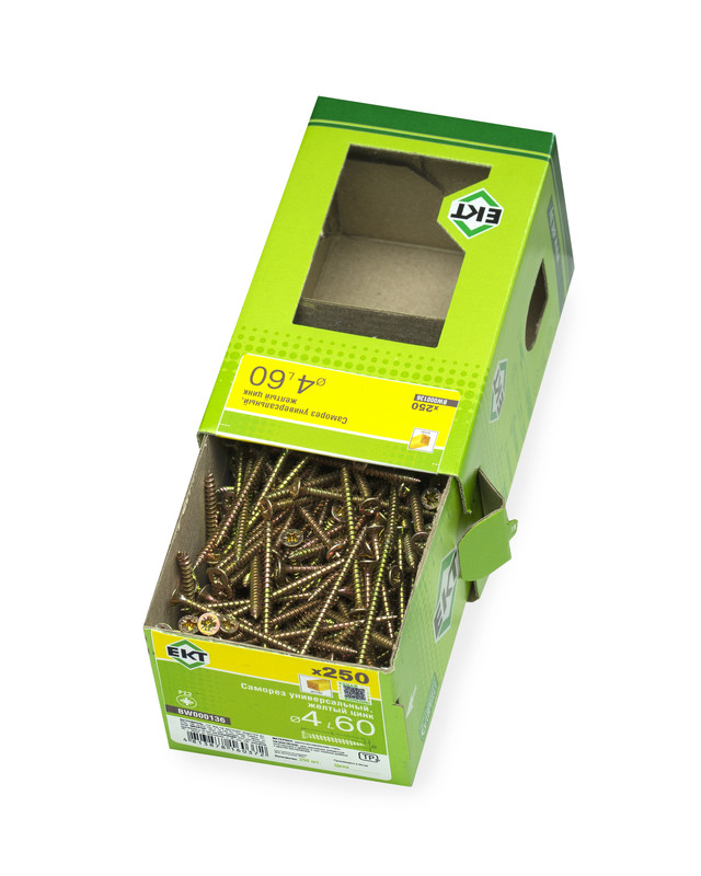 Саморез универсальный 4.0х60, желтый цинк, в коробке с окном, ЕКТ (упак/250шт)