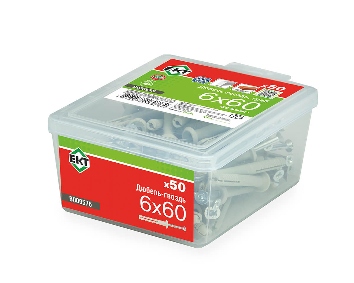 Дюбель-гвоздь GL, 6x60 гриб, нейлон, ЕКТ (пласт.конт./50шт)
