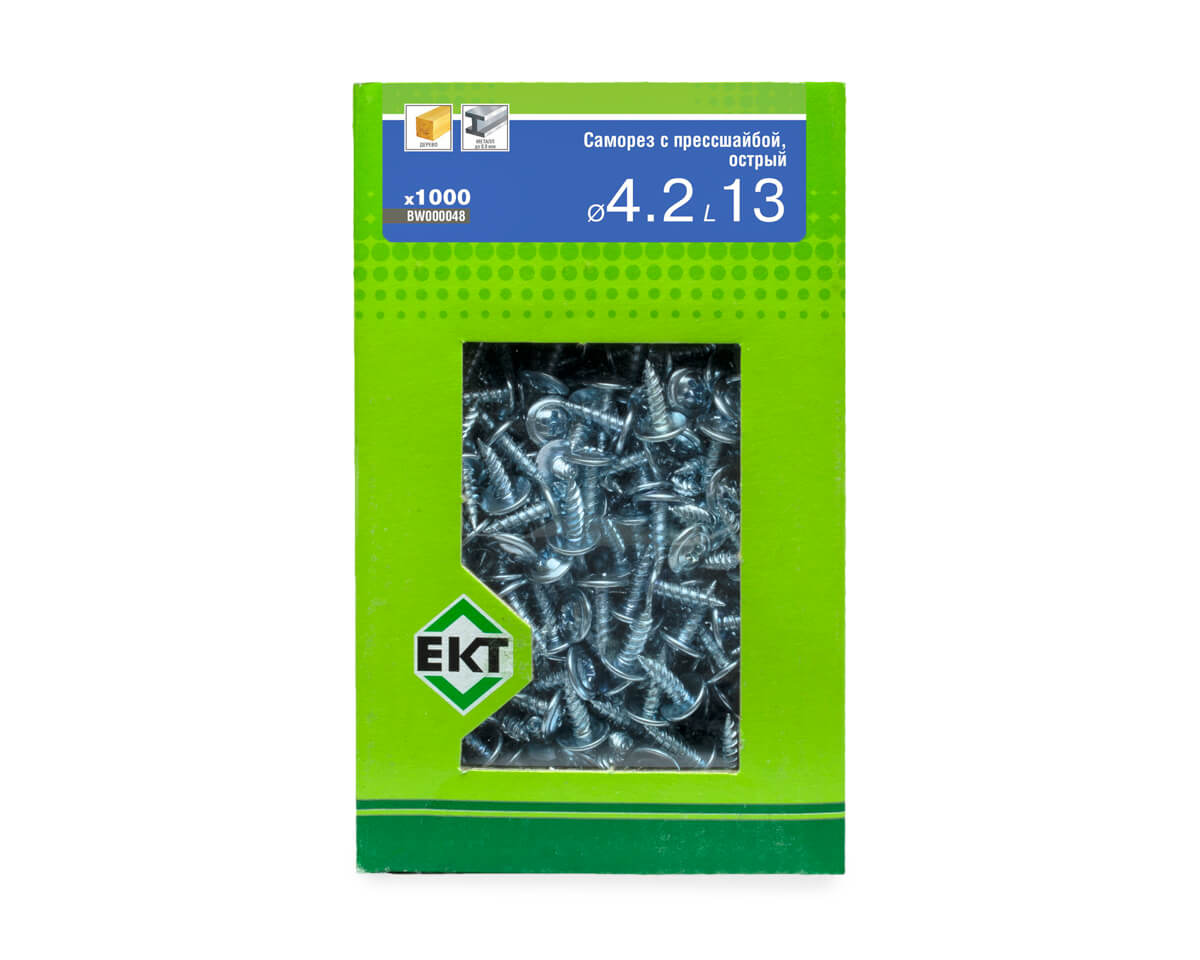 Саморез с п/ш 4.2х13 острый, цинк, в коробке с окном, ЕКТ (упак/1.000шт)