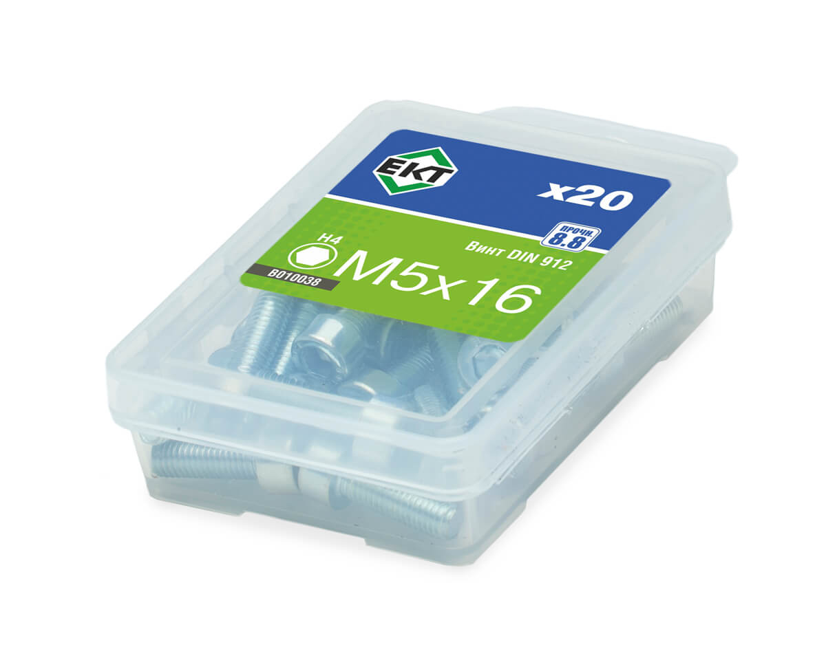 Винт 5х16 с цилиндр.гол.и внутр.шестигр., цинк,прочн.8.8 DIN 912 (упак/20шт)