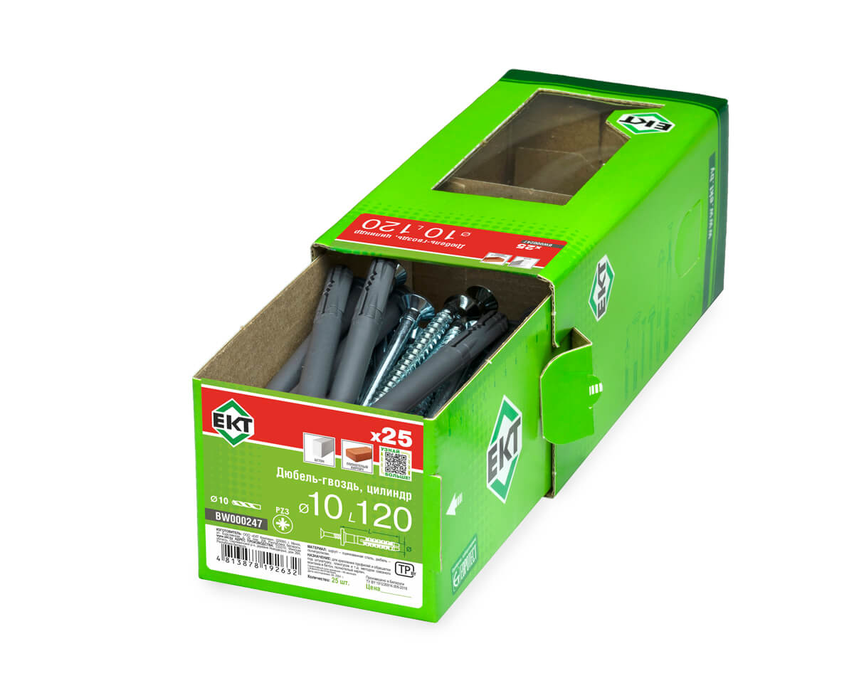 Дюбель-гвоздь GL, 10x120 цилиндр, п/п, ЕКТ (кор. с окном/25шт)
