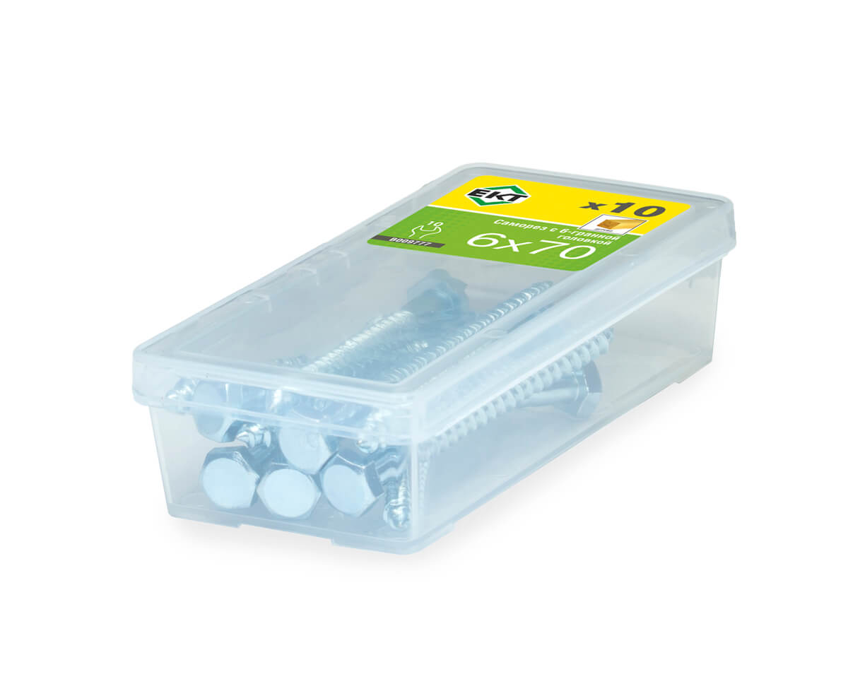 Саморез с 6-гранной головкой, 6.0x70 острый, цинк, ЕКТ (упак/10шт)