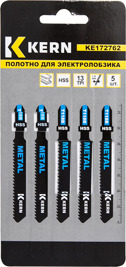 Полотно для электролобзика по мет, прям.рез, 75мм, 10TPI, 2,5-6мм, T118B KERN (упак/5шт)