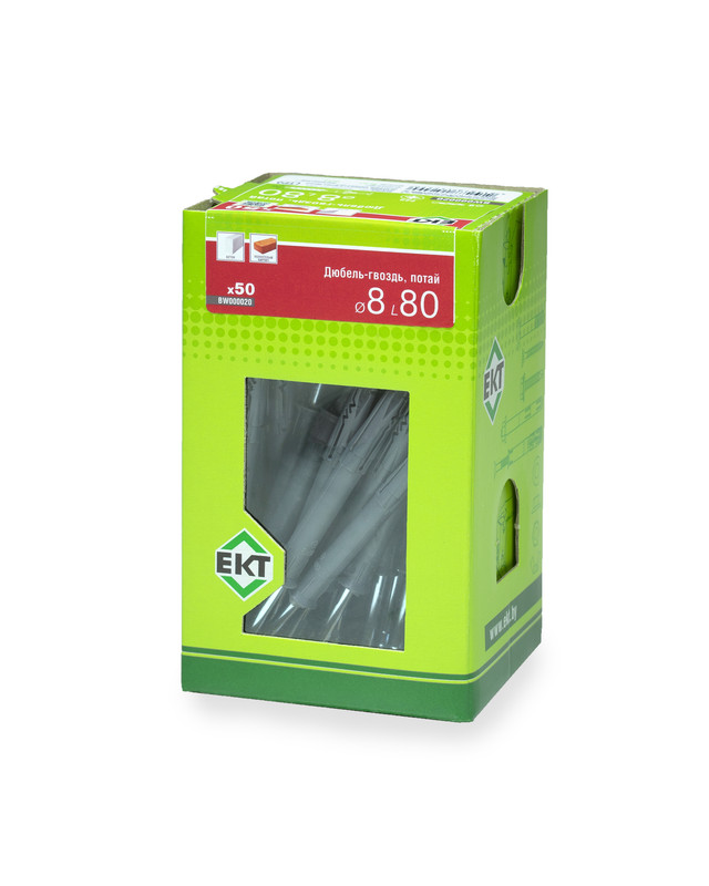 Дюбель-гвоздь GL, 8x80 потай, п/п, ЕКТ (кор. с окном/50шт)