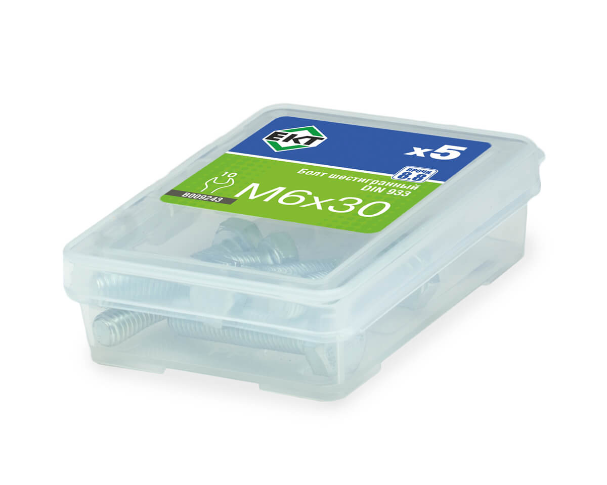 Болт шестигранный 6х 30, цинк, прочн. 8.8 DIN 933 (упак/5шт)