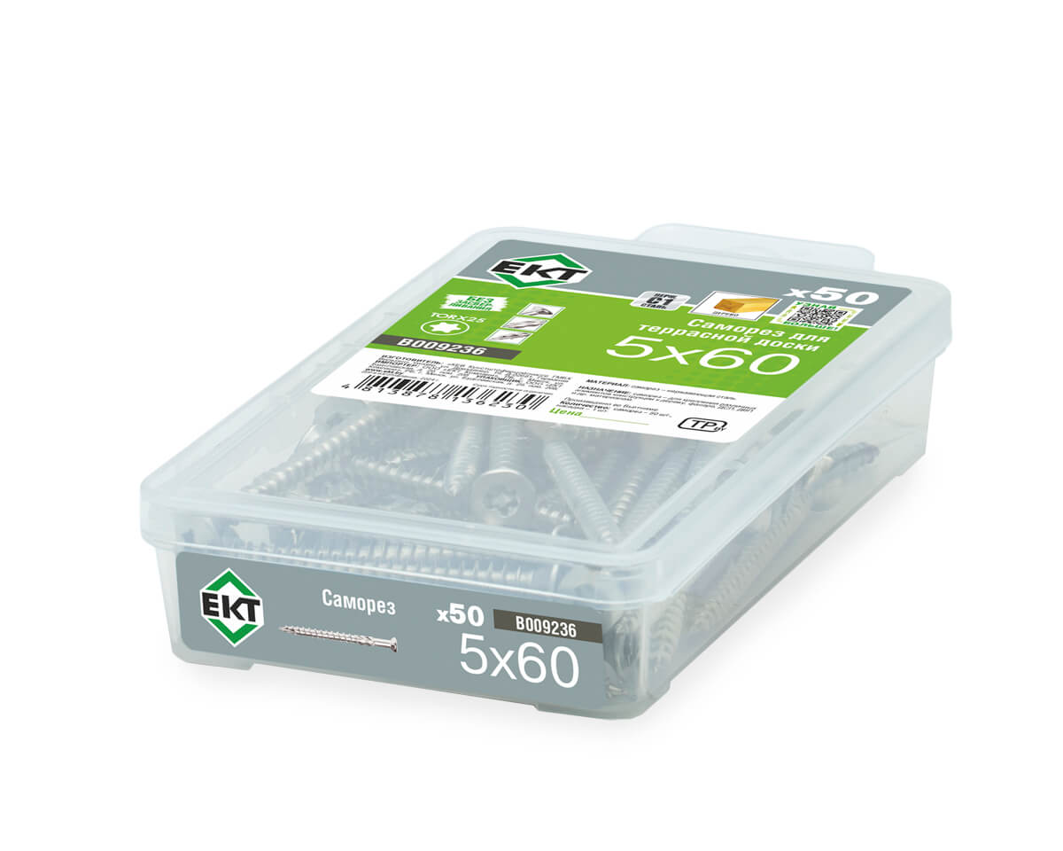 Саморез для террасной доски TORX25 5.0x60, НЕРЖ.СТАЛЬ (упак/50шт)