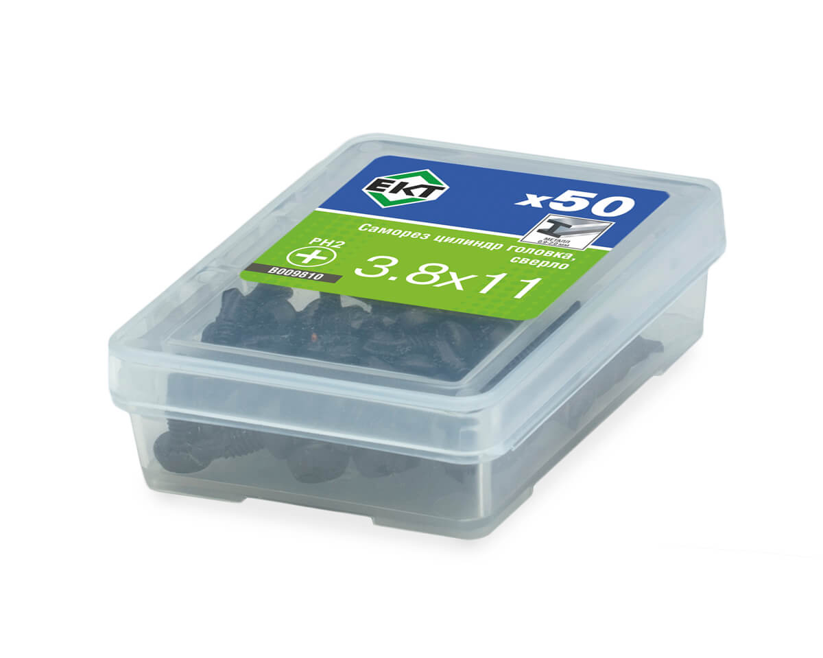 Саморез с цилиндрической головкой, 3,8x11 сверло, фосфат, ЕКТ (упак/50шт)