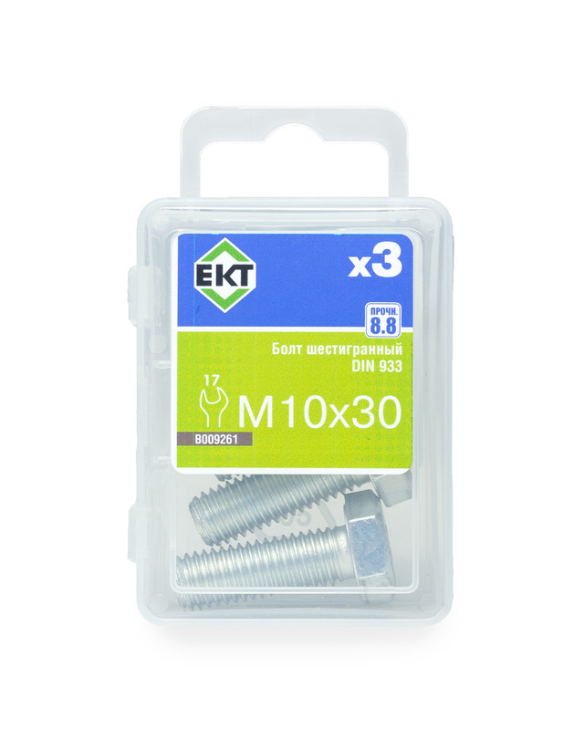 Болт шестигранный 10х 30, цинк, прочн. 8.8 DIN 933 (упак/3шт)
