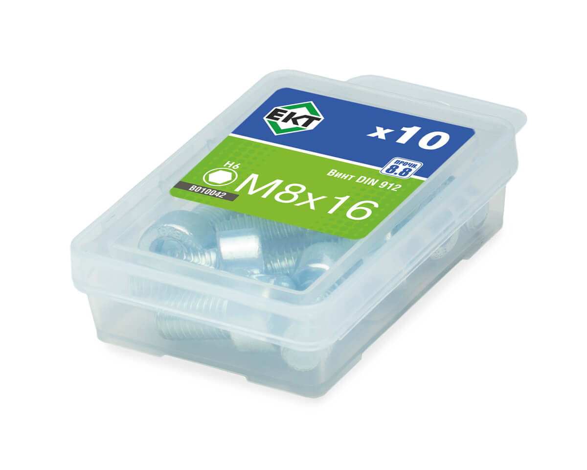 Винт 8х16 с цилиндр.гол.и внутр.шестигр., цинк,прочн.8.8 DIN 912 (упак/10шт)