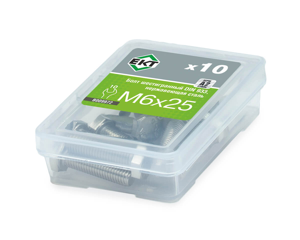Болт с шестигранной головкой M6х25, DIN933, НЕРЖ. СТАЛЬ, ЕКТ (упак/10шт)