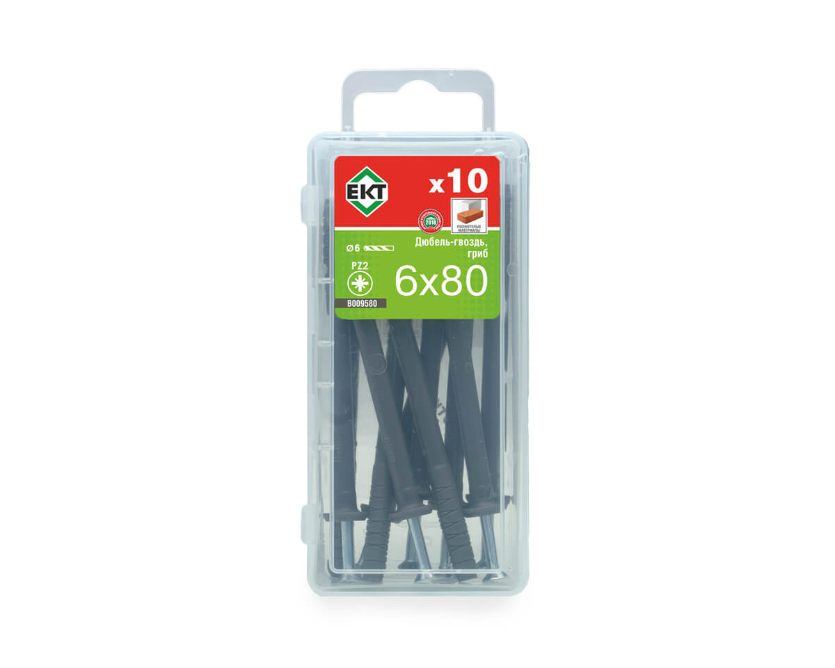 Дюбель-гвоздь GL, 6x80 гриб, п/п, ЕКТ (мини-конт./10шт)