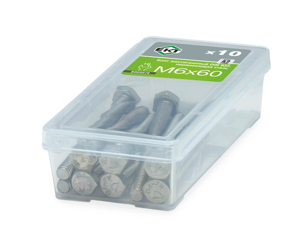 Болт с шестигранной головкой M6х60, DIN933, НЕРЖ. СТАЛЬ, ЕКТ (упак/10шт)