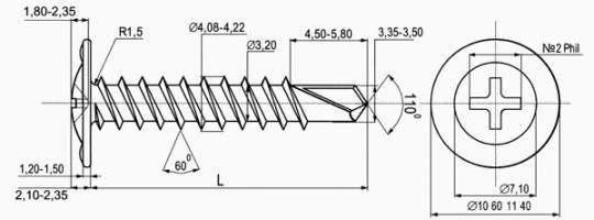 Саморез с п/ш SPS, сверло 4,2x16 RAL5005 (упак/500шт)