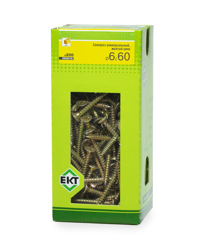 Саморез универсальный 6.0х60, желтый цинк, в коробке с окном, ЕКТ (упак/200шт)