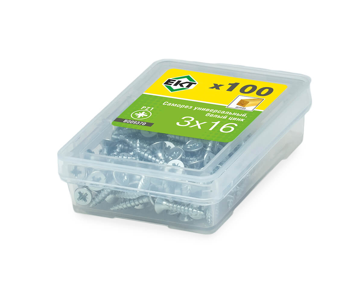 Саморез универсальный 3.0х16, белый цинк (упак/100шт) ЕКТ