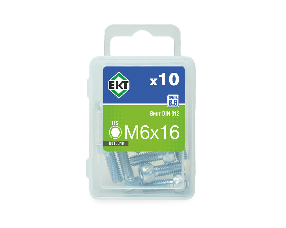 Винт 6х16 с цилиндр.гол.и внутр.шестигр., цинк,прочн.8.8 DIN 912 (упак/10шт)