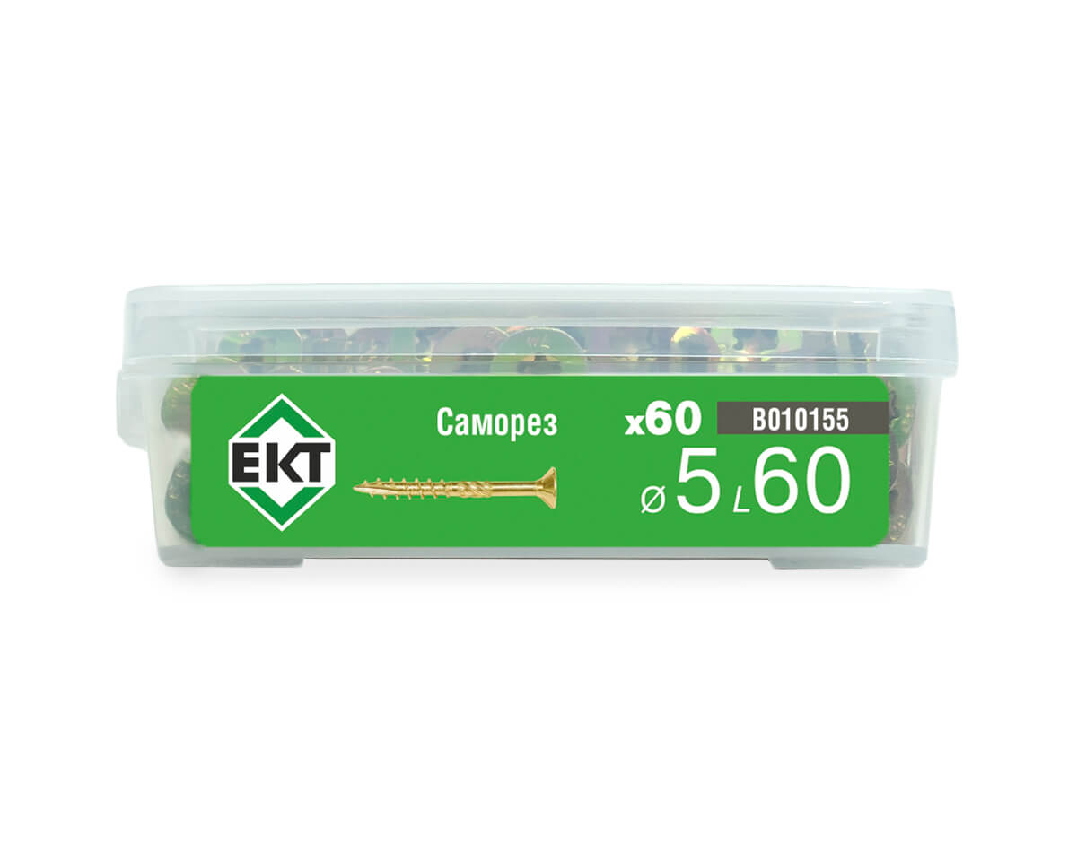 Саморез конструкционный 5.0х60, потай, желтый цинк, ЕКТ (пласт.конт./60шт)