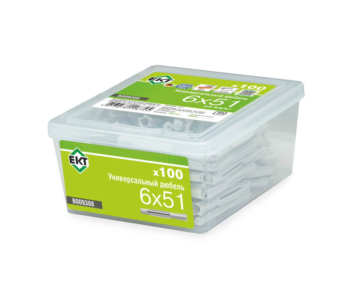 Универсальный дюбель UDD 6x51, НЕЙЛОН, в пласт. контейнере (упак/100шт) ЕКТ