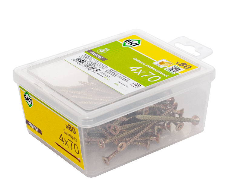 Саморез, желтый цинк 4,0х70 в пласт. контейнере (упак/80шт)