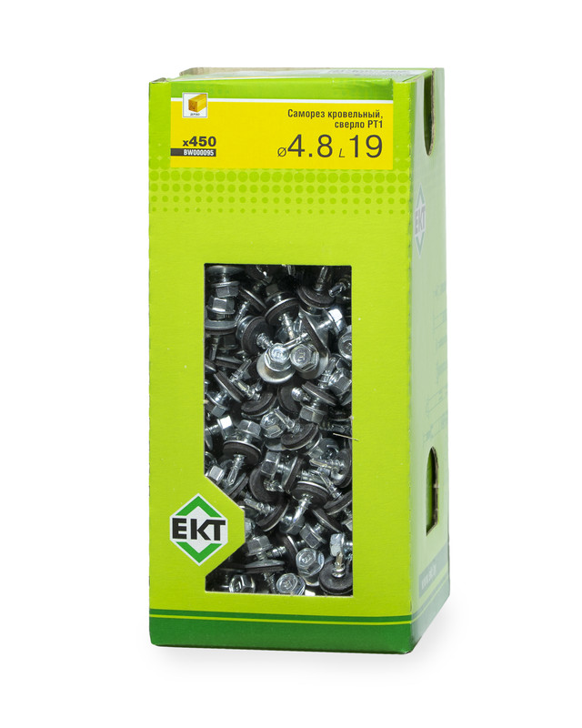 Саморез кровельный с резин. прокл. 4.8х19 сверло PT1, цинк, в коробке с окном, ЕКТ (упак/450шт)