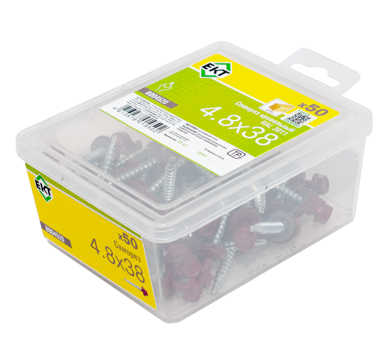 Саморез кровельный 4,8х38 RAL 3011 (красно-коричневый), в пласт. контейнере (упак/50шт)