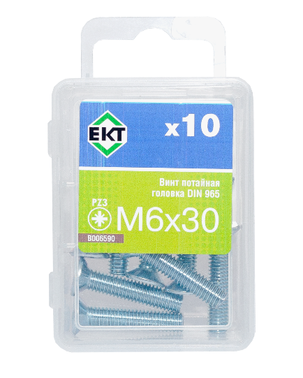 Винт 6х 30 пот. гол. POZI, цинк, DIN 965 (упак/10шт)