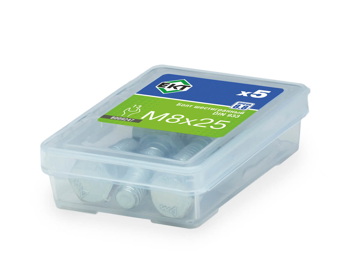 Болт шестигранный 8х 25, цинк, прочн. 8.8 DIN 933 (упак/5шт)