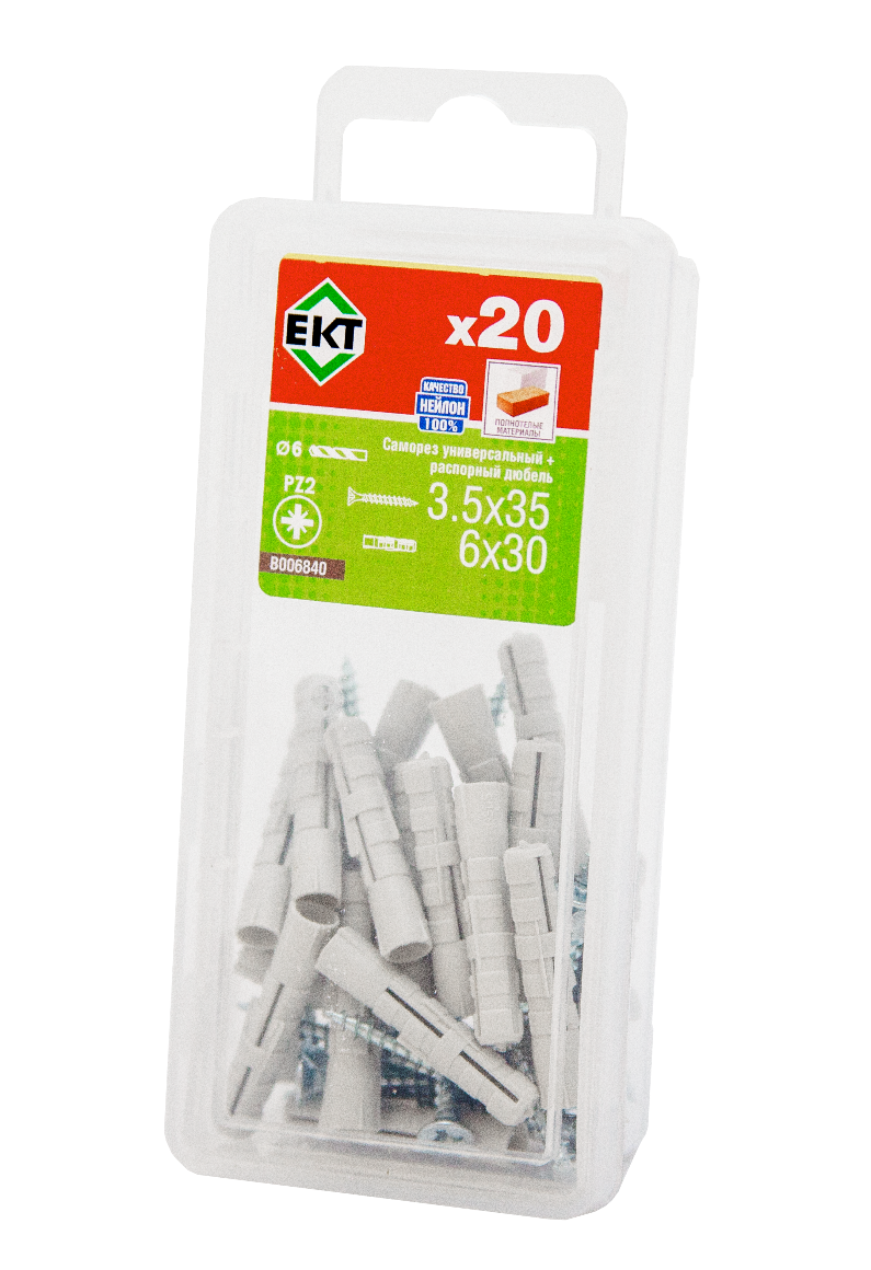 Саморез, белый цинк 3,5х35 + распорный дюбель DSD S 6х30, нейлон (упак/20шт)