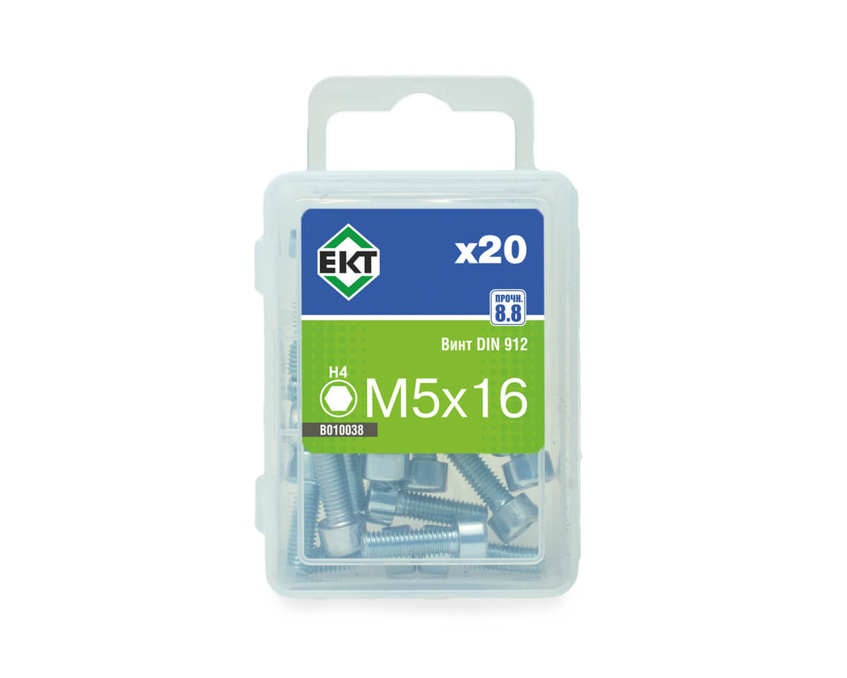 Винт 5х16 с цилиндр.гол.и внутр.шестигр., цинк,прочн.8.8 DIN 912 (упак/20шт)