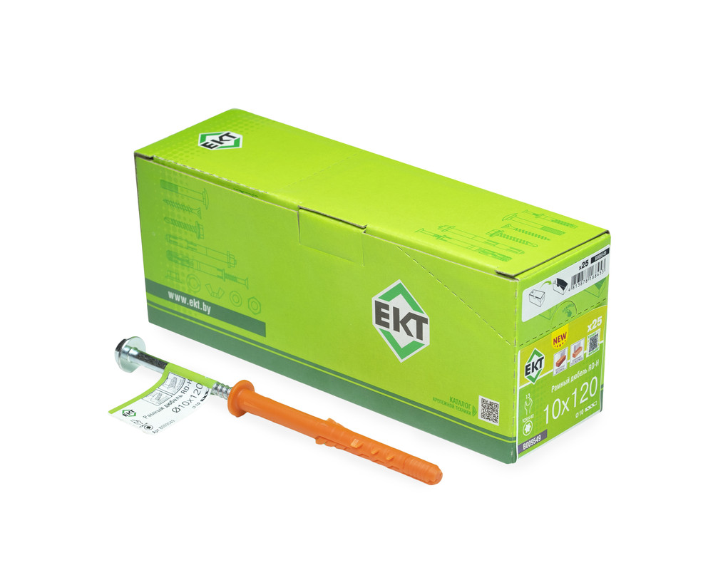 Рамный дюбель с шурупом ЕКТ RD-H 10x120 цилиндр, НЕЙЛОН (с этик./1шт)