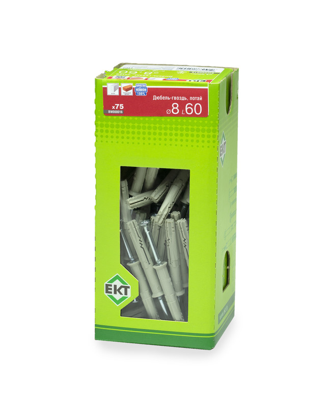 Дюбель-гвоздь GL, 8x60 потай, нейлон, ЕКТ (кор. с окном/75шт)