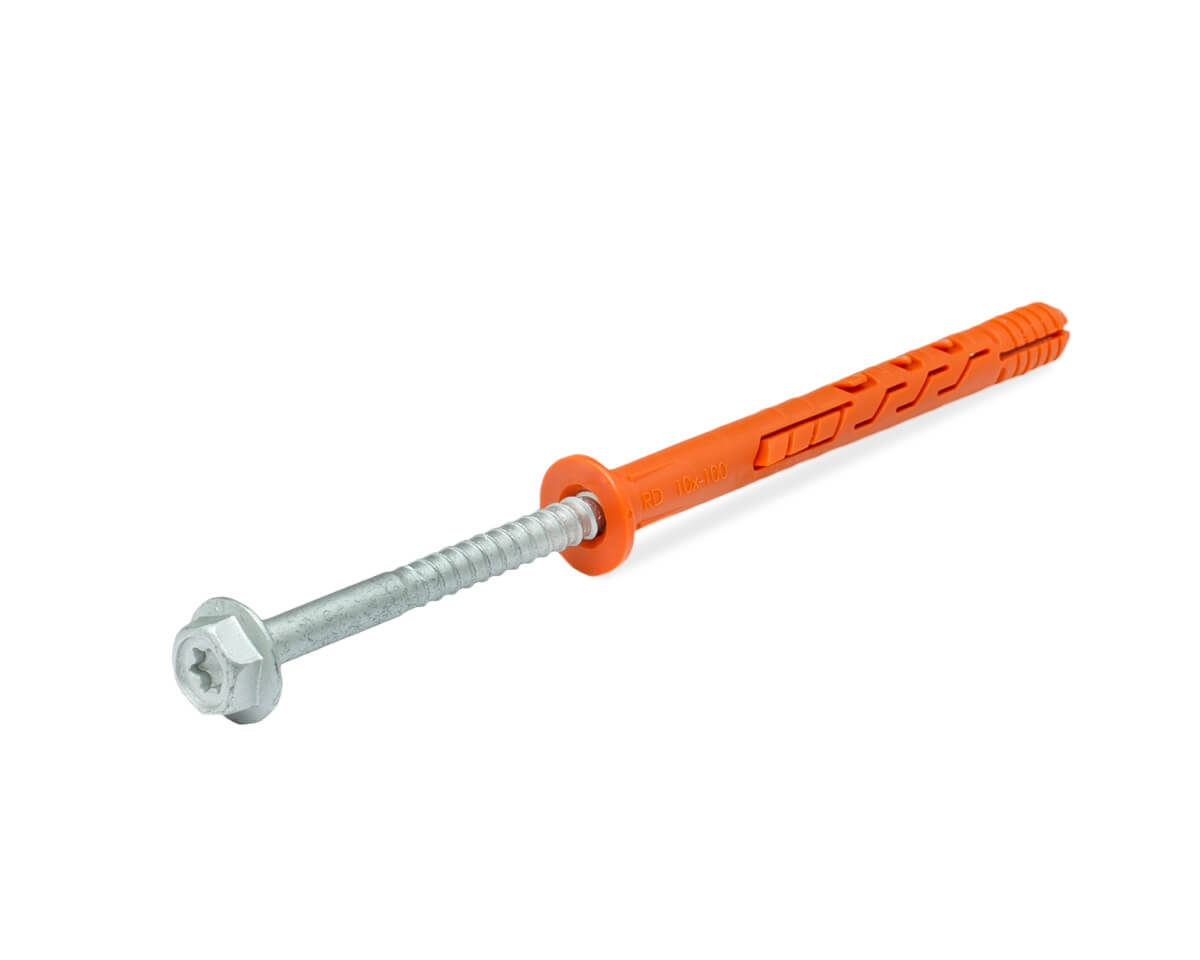 Рамный дюбель, шуруп с п/ш под ключ/TX, покр. ДАКРОМЕТ, 10x100 RD-H, НЕЙЛОН (упак/25шт)